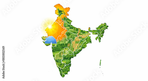 Vibrant Green India Map with States Highlighted in Colors of Nature's Beauty
