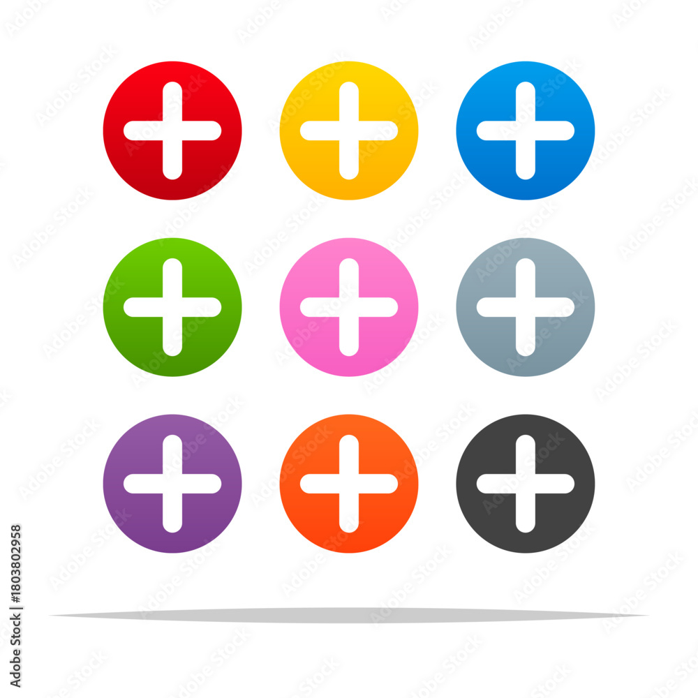 Fototapeta premium Set of colorful round plus buttons vector isolated illustration