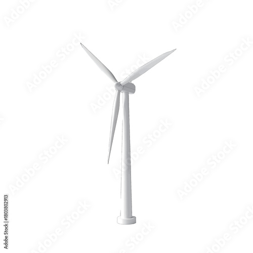 Modern White Wind Turbine Isolated on White Background Generating Clean Renewable Energy