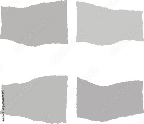 Abstract grey paper pieces with torn edges on white background design element