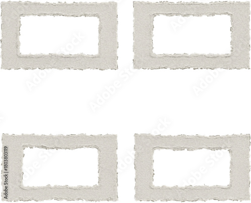 Four Rectangular Torn Paper Textured Frames on a White Background Graphic Resource