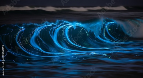 Bioluminescent Waves Glow with Ethereal Blue Light in the Ocean