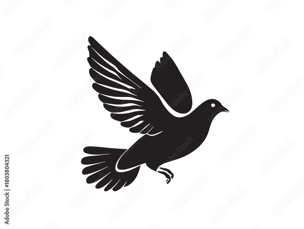 Obraz premium Dove icon vector illustration solid black white background peace graphic