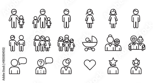 People Icon Collection Family Relationship Communication and Identity Symbols Design