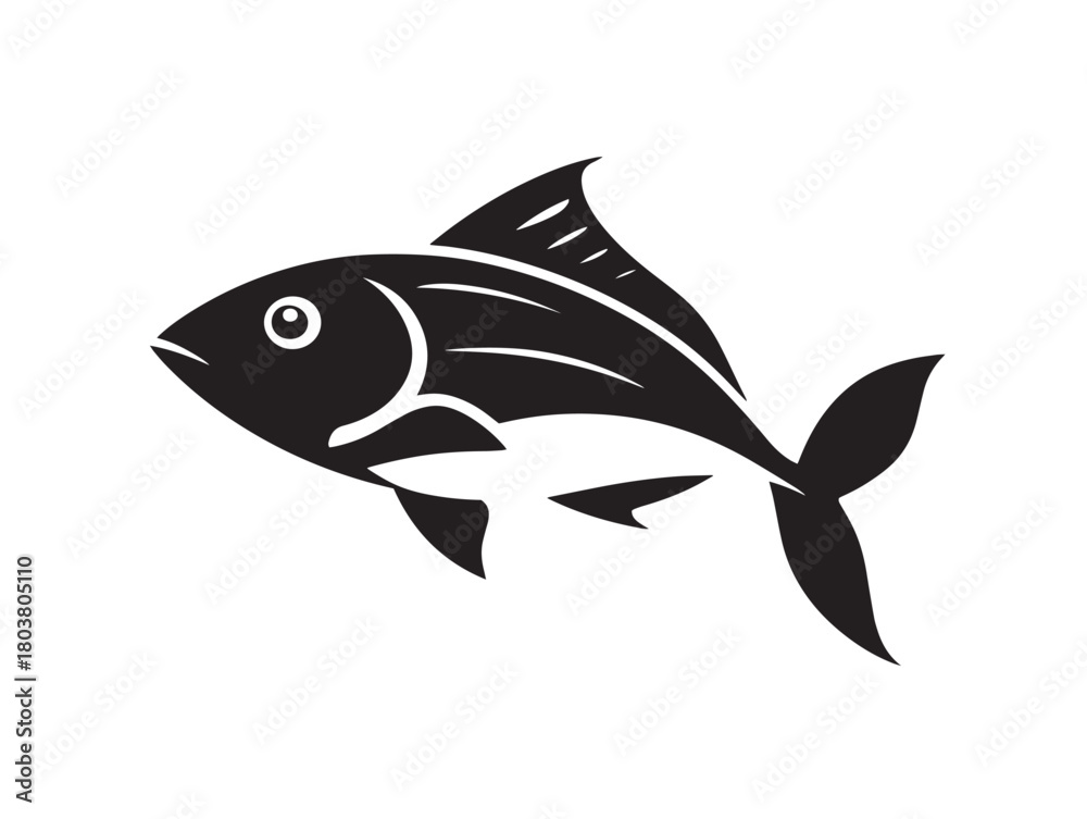 Obraz premium Fish icon vector illustration solid black white background aquatic design