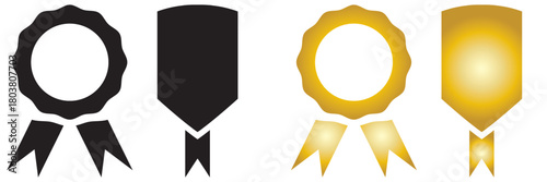 Award badge icons for recognition and achievement. Black and gold award badge icons representing excellence, recognition, quality certification, and achievement for use in branding or  graphic design.