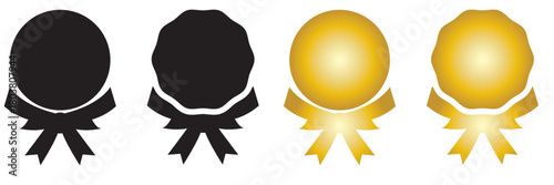 Award badge icons for recognition and achievement. Black and gold award badge icons representing excellence, recognition, quality certification, and achievement for use in branding or  graphic design.