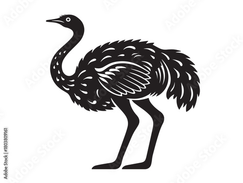 Ostrich icon vector illustration solid black white background large bird