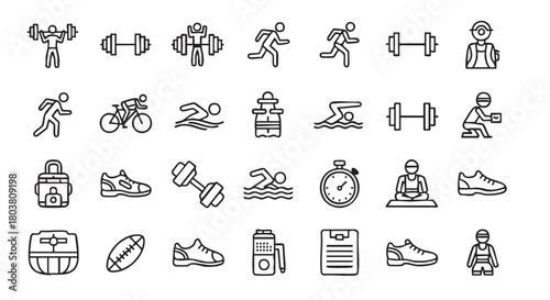 Set of sports activities icons on white background outline style vector