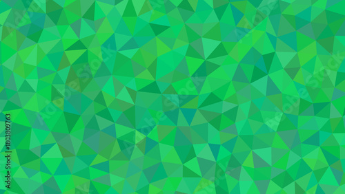 A vibrant green polygonal mosaic background with a dynamic interplay of light and shadow, creating a visually stimulating and textured effect