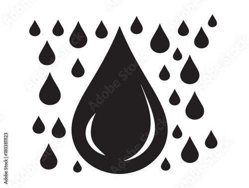Rain icon vector illustration solid black white background stormy weather