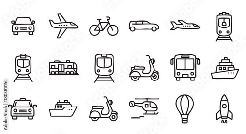 Transportation Icons Illustration Representing Car Airplane Bicycle and Other Vehicles
