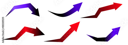 Gradient arrows in purple and red tones, ideal for showing direction, movement, and progress in infographics, presentations, diagrams, and digital interfaces with a modern look