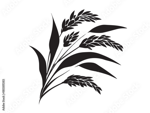 Rice plant icon vector illustration solid black white background staple crop