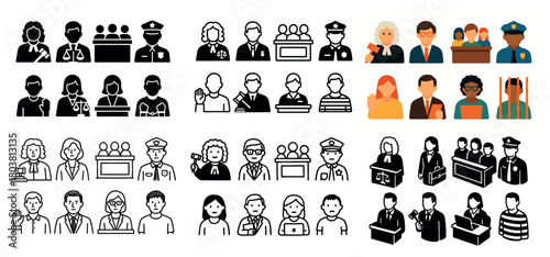 Diverse legal professionals icons set