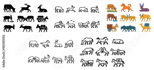 Stylized animal silhouettes and icons in various colors