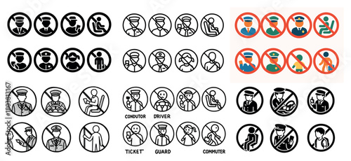 Transportation icons: conductor, driver, passengers