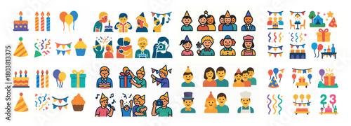 Colorful birthday celebration icons collection