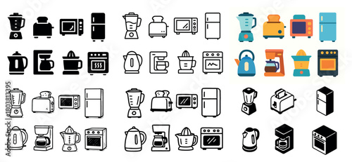 Colorful kitchen appliance icons collection