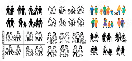 Diverse families in various styles and colors