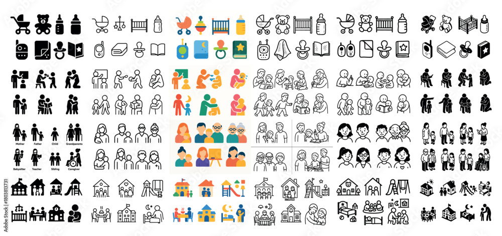 Fototapeta premium Diverse family and childcare icons collection