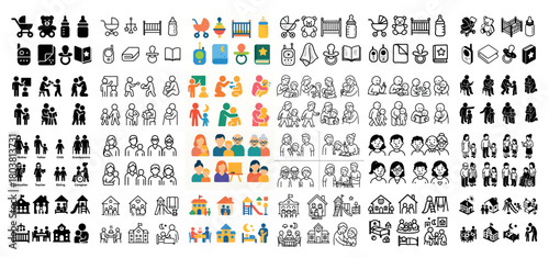 Diverse family and childcare icons collection