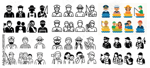 Diverse people in various activities and uniforms
