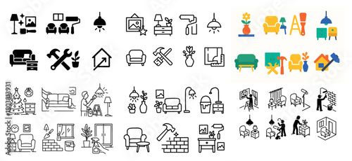 Home and interior design icons set