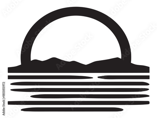 Sunset icon vector illustration solid black on a pure white background