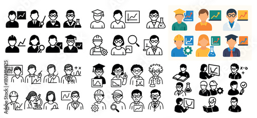 Diverse professional icons in various occupations