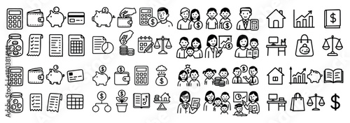 Financial icons and diverse families collection