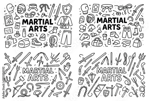 Martial arts equipment and symbols illustration