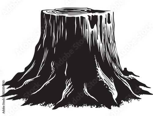 Tree stump icon vector illustration solid black on a pure white background
