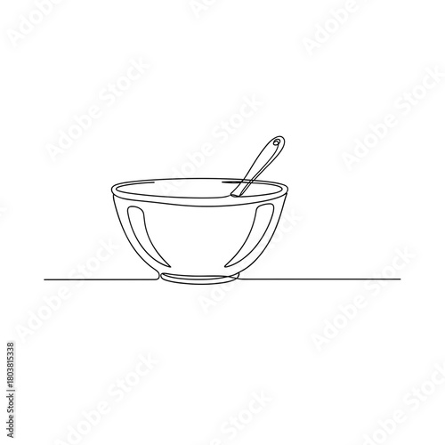 Bowl with spoon in minimalist line art style