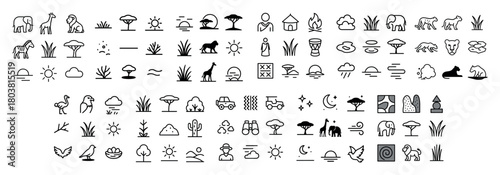 African safari icon set with animals