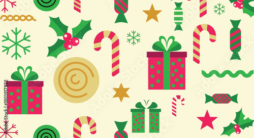 Celebrate Christmas with festive holiday gifts and winter icons art