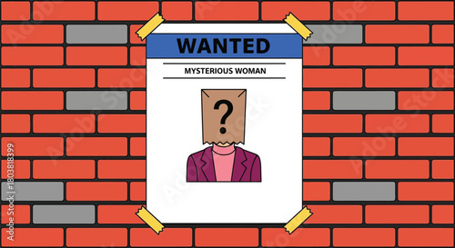 Wanted poster for a mysterious woman with a question mark on head