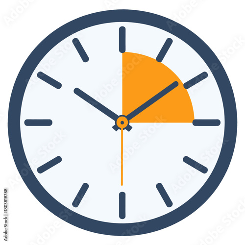 Clock Face Illustration Showing Orange Quarter Hour with Blue Border and Hands on White Background Time Concept