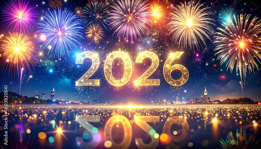 Happy New Year Celebration with Sparkling Fireworks, Dark background illustration Happy New Year Celebration with Sparkling Fireworks, Dark background illustration