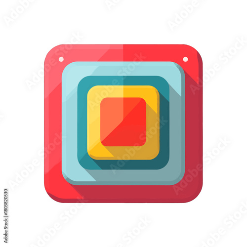 Abstract Multilayered Square Graphic with Red Yellow and Blue Tones on White Background