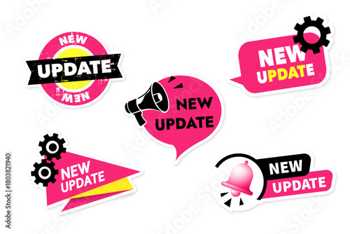 Set of red stickers of different shapes new update some with megaphone