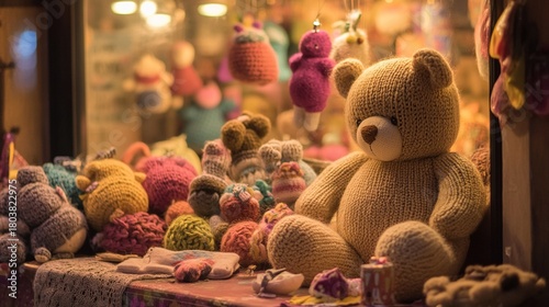 Knitted Teddy Bear in Shop Window