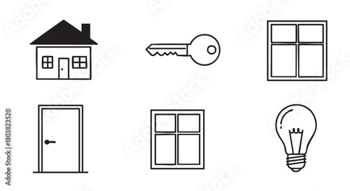 Set of hand drawn house and door icons home design vector