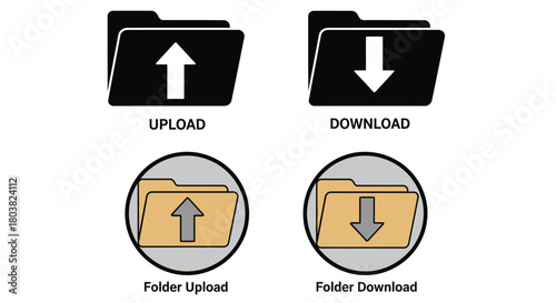 Upload and download icons for data management and file transfers