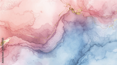 Abstract watercolor hand painted texture background with blue and pink paint splash