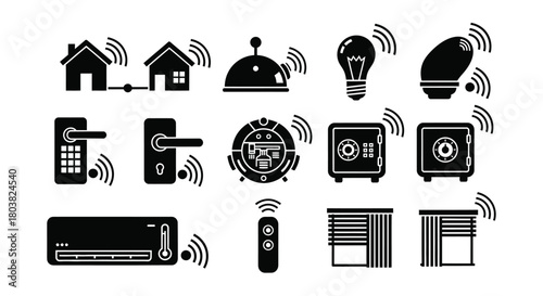 Smart home automation system icons for modern living and security
