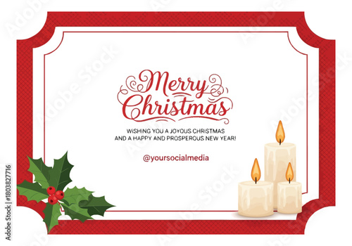 Festive Holiday Card Design with Merry Christmas Greeting and Candles