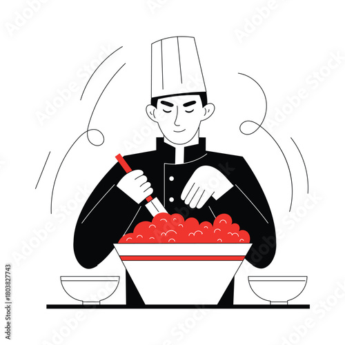 Chef Mixing Ingredients Flat Illustration EPS 10 File 