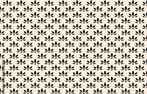 Seamless floral repeat pattern featuring small black lotus motifs on a soft beige background. Elegant and timeless design suitable for textiles, wallpapers, packaging, and various digital projects.