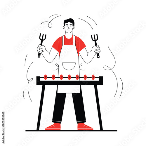Chef preparing barbecue Flat Illustration EPS 10 File 
